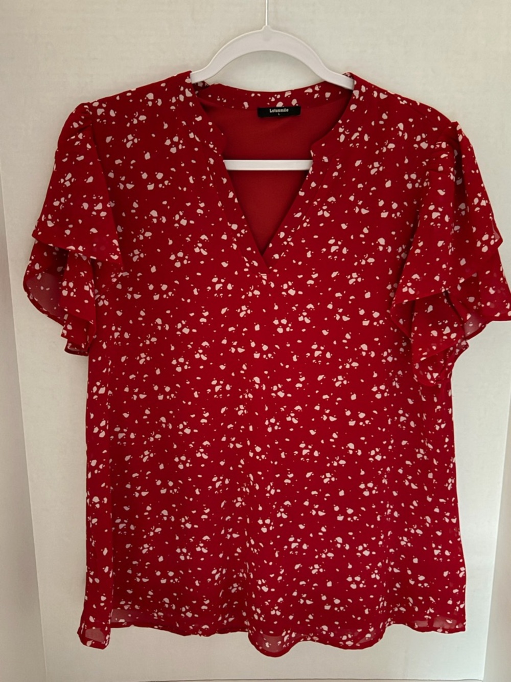 Lotusmile Red V-Neck Flutter Sleeve Printed Blouse